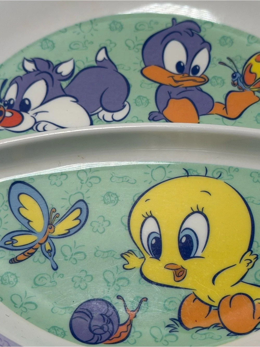 Vintage Baby Looney Tunes Tweety Sylvester Daffy Divided Kids Plate